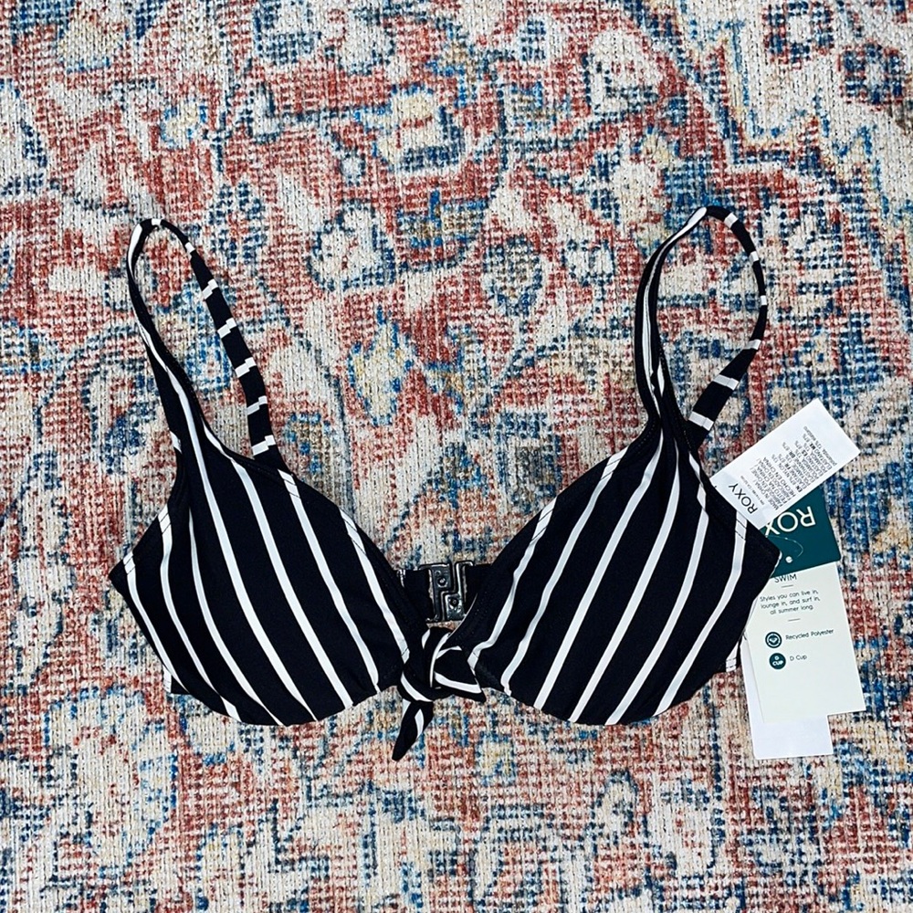 Roxy Just Shine D Cup Underwire Bikini Top in Anthracite Sweet Escape SZ S NWT